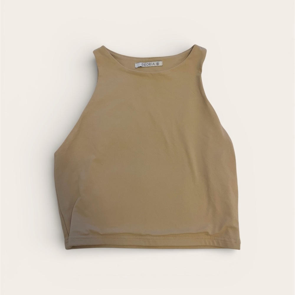 ReoRia Tan High Neck Crop Top